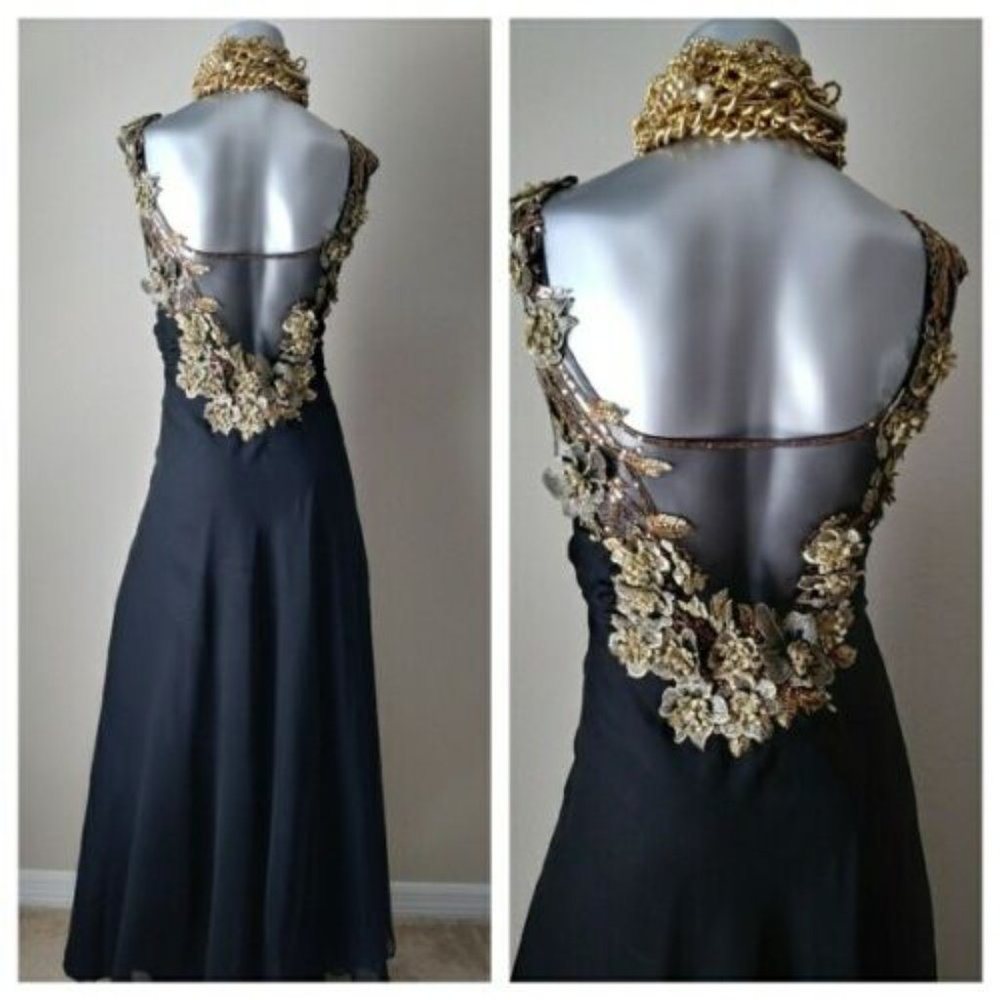 Women's Formal Embroidery Rhinestones beaded Long Evening Gown prom dress - Picture 5 of 5